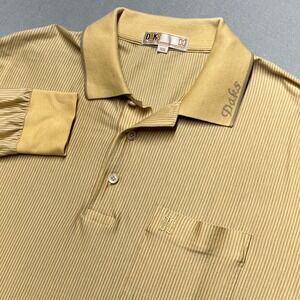 VTG DAKs London Mens Long Sleeve Polo Shirt Striped Pocket Logo Casual Golf  100